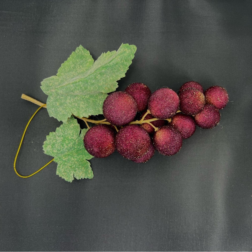 Vintage ornament Grape‎ Cluster Purple Velvet Fruit Gallery Christmas 8”